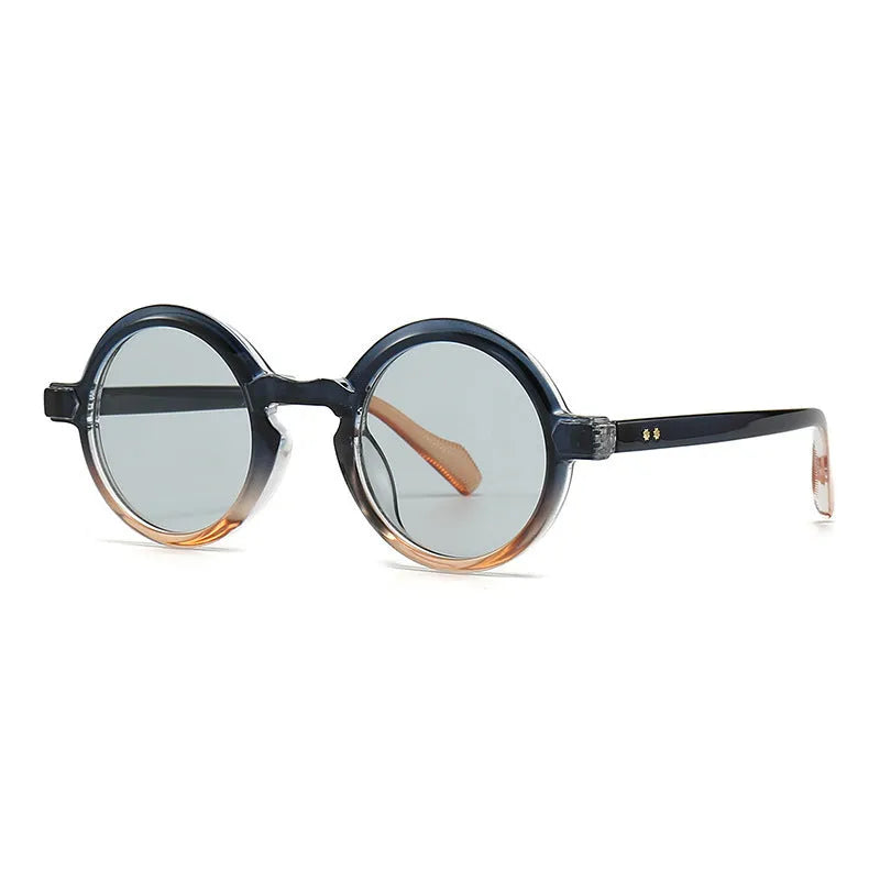 European American retro artistic round sunglasses C2 Black Frame Double Gray plastic full frame UV400 protection