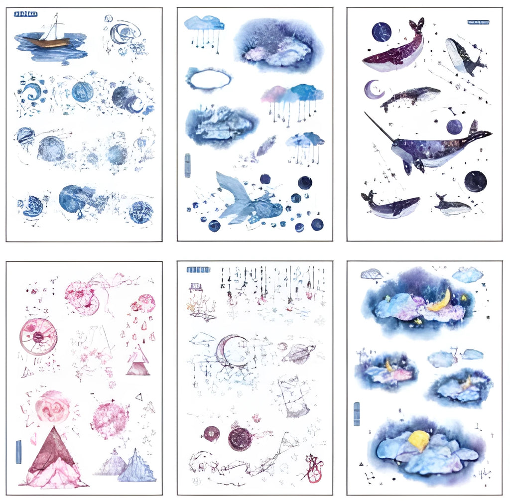 Abu Japanese paper sticker set showing fantasy stars design measuring 10.5cm by 14.1cm