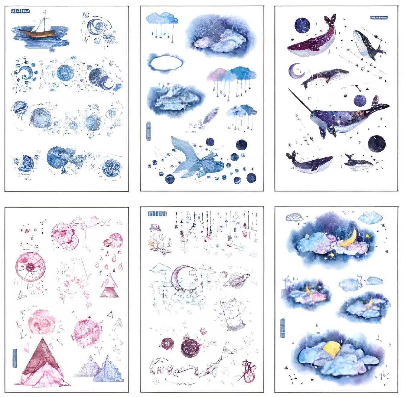 Abu Japanese paper sticker set showing fantasy stars design measuring 10.5cm by 14.1cm
