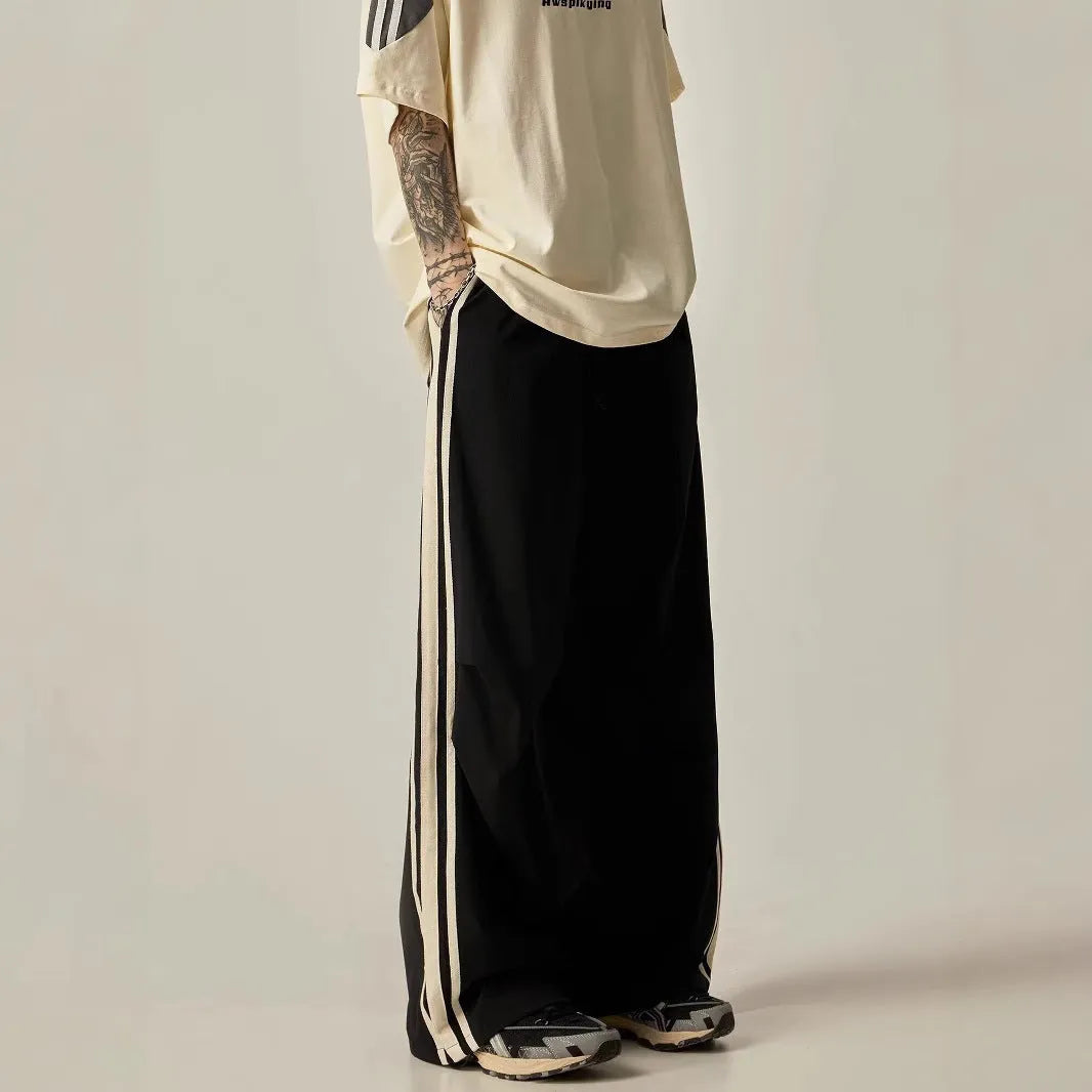 Black wide leg climbing trousers with high waist and straight-leg design