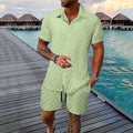 Men's chemical fibre shirt casual suit with short sleeve top and shorts in beige colour