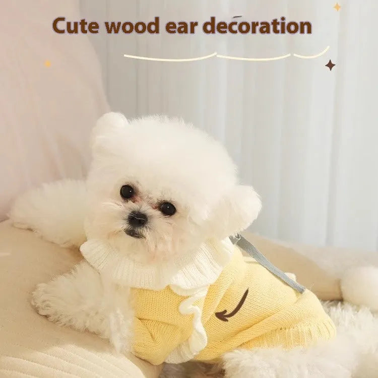 Acrylic dog sweater for small breeds in yellow XINGX or fairy dress design with size chart