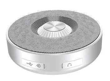 Compact mini Bluetooth wireless speaker shown in black, orange, and silvery white colour options.