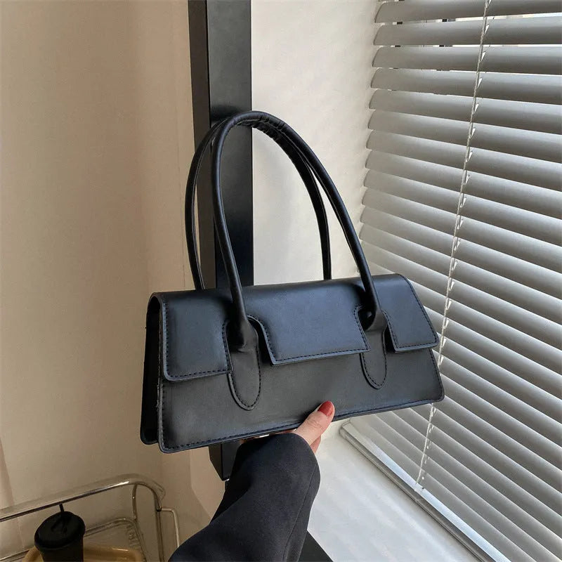 Women's small square shoulder bag in PU leather with document compartment interior and sandwich pocket exterior