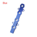 Aluminium alloy car engine harness holder bracket in blue, red, and silver, with and without mounting holes.