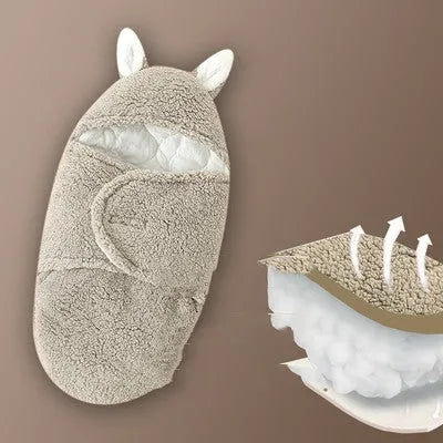 Baby newborn thickened out wrap swaddle sleeping bag in blue lamb wool, suitable for winter, size 0-3 months.