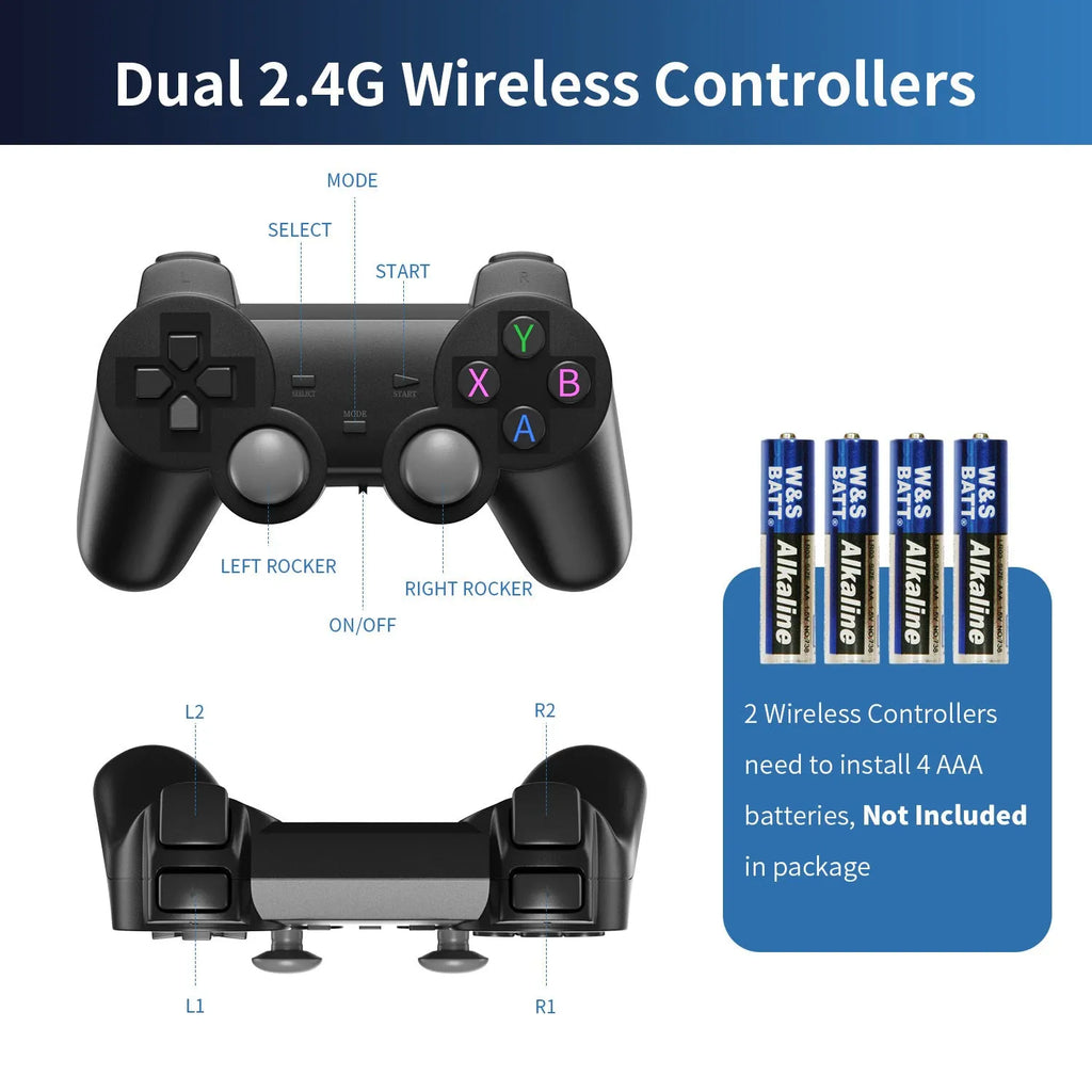 HD home TV game console with HDMI cable connection and wireless controller
