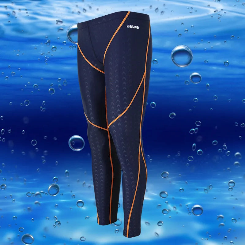 Men's black nylon cropped swimming trunks with green line detail for swimming and sports