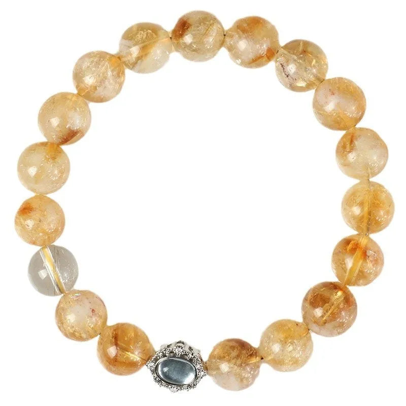 Citrine crystal geometric bracelet with 10mm beads and grinding treatment surfaces