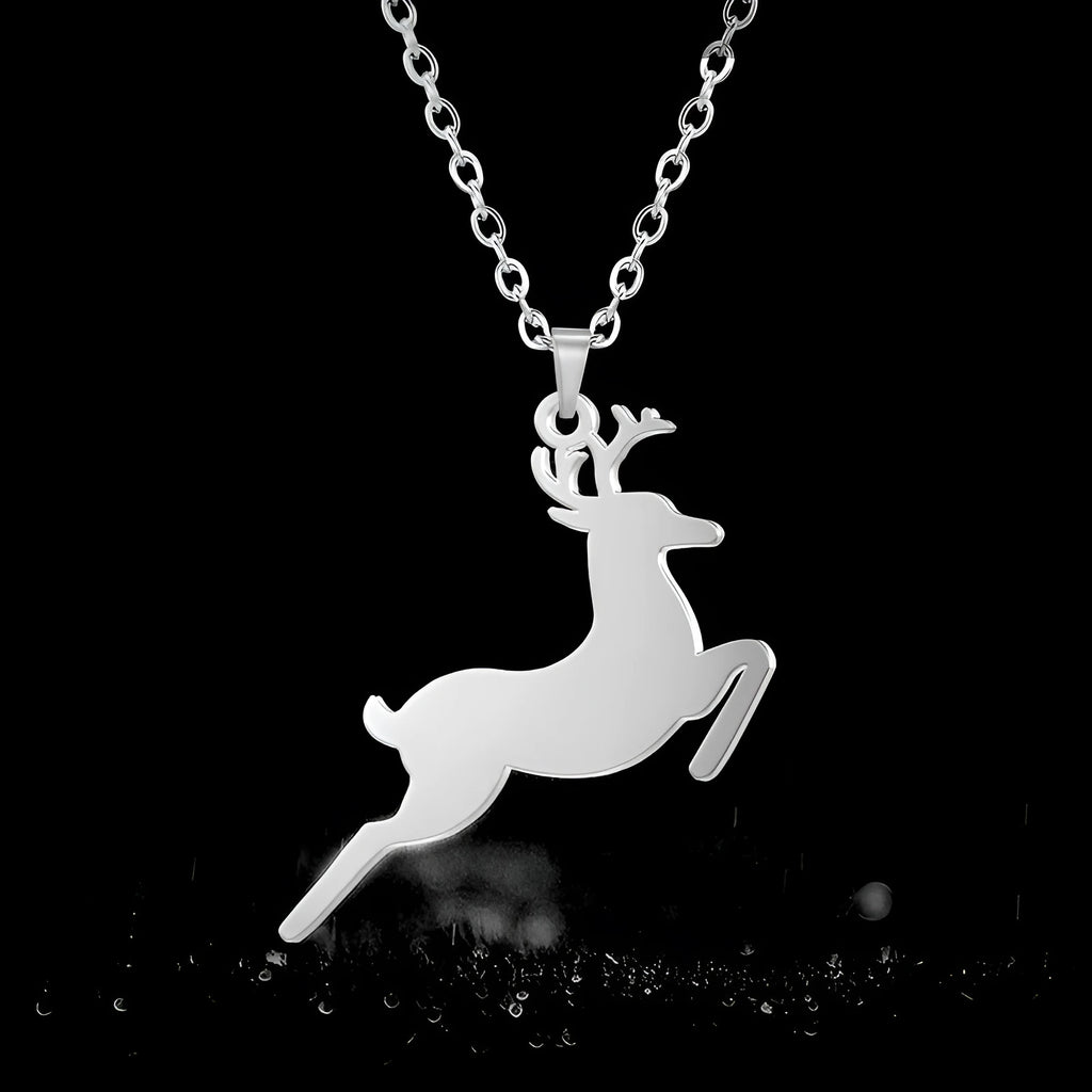Deer pendant stainless steel necklace with titanium steel pendant electroplating finish in rose gold on white background