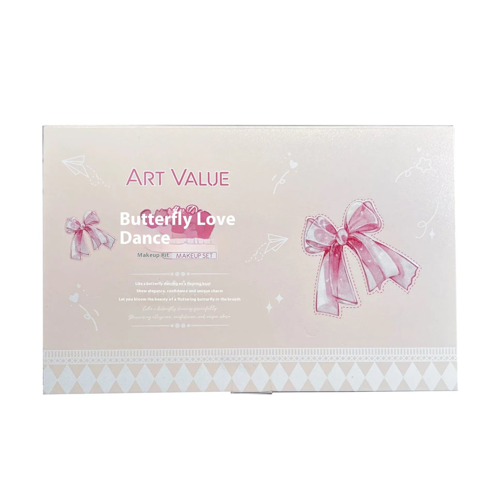 Butterfly Box makeup set with pink cosmetics and necklace