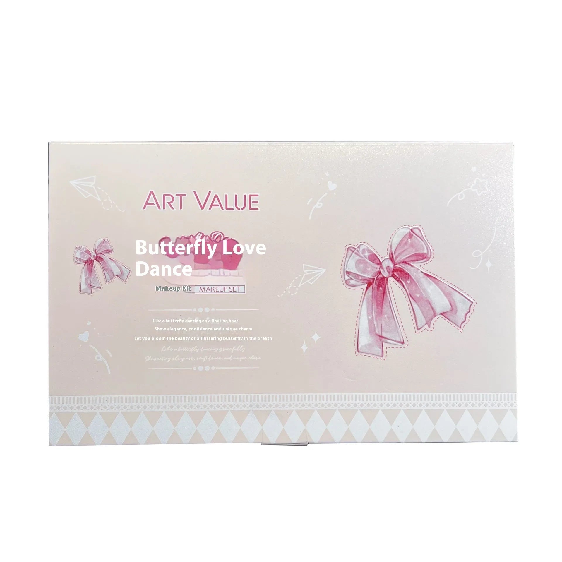 Butterfly Box makeup set with pink cosmetics and necklace