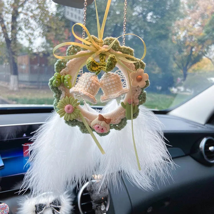 Woven wool bell orchid car pendant decoration in multiple colour options