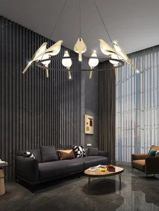 Modern aluminium alloy hall chandelier with adjustable height mechanism and iron framework