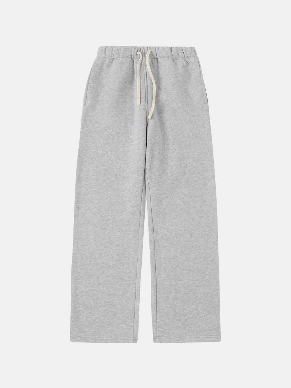 Men's grey fleece-lined sweatpants with drawstring waistband and loose fit design