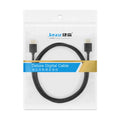 Flexible thin HDMI cable with gold-plated connectors and HDMI hairline rule design on a white background.