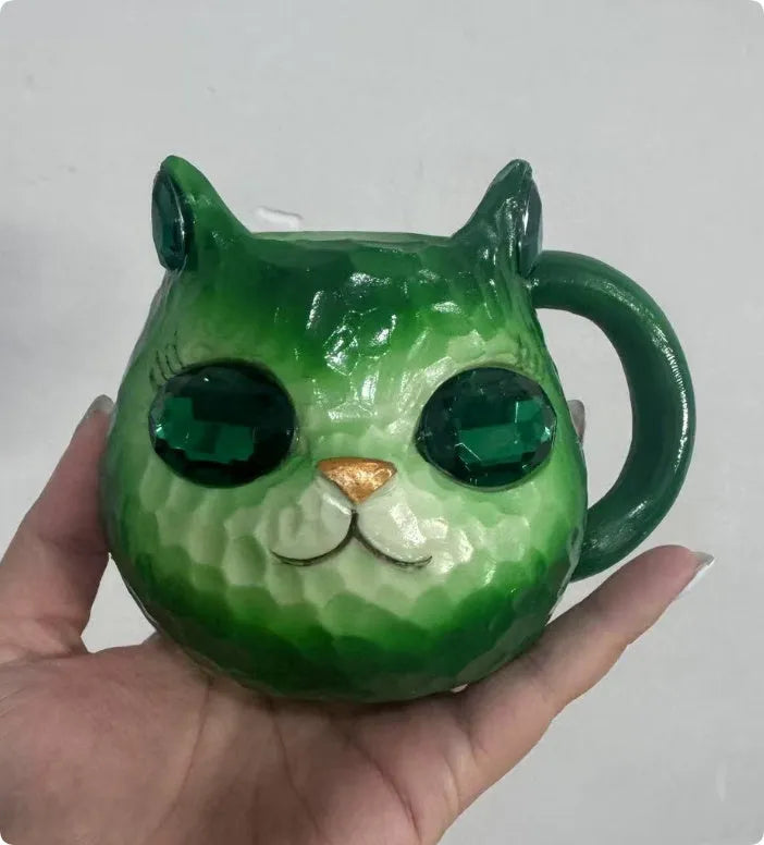 American-style resin cat cup decorative craft collectible in purple, green, blue, or pink colours