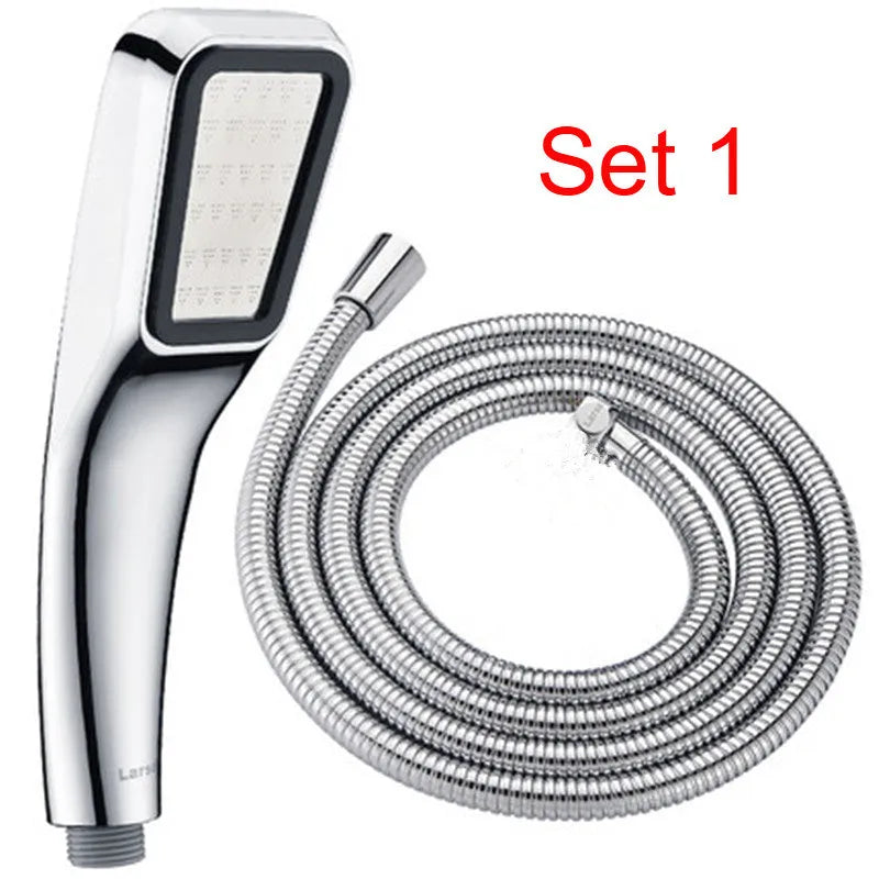 Orange hand-held pressurised shower set with rain function spray option