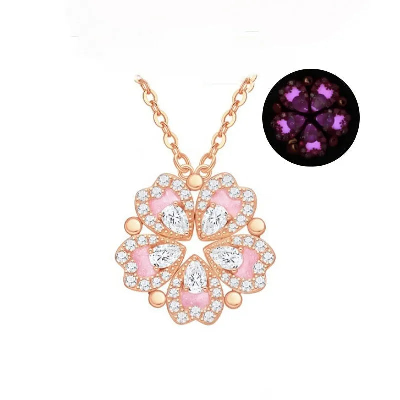 999 silver heart-shaped pendant clavicle chain with cross chain design in rose gold finish