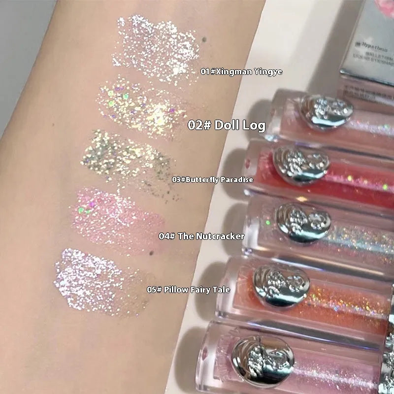 Ballet Liquid Eye Shadow set showing five shimmer colour options in cosmetic containers