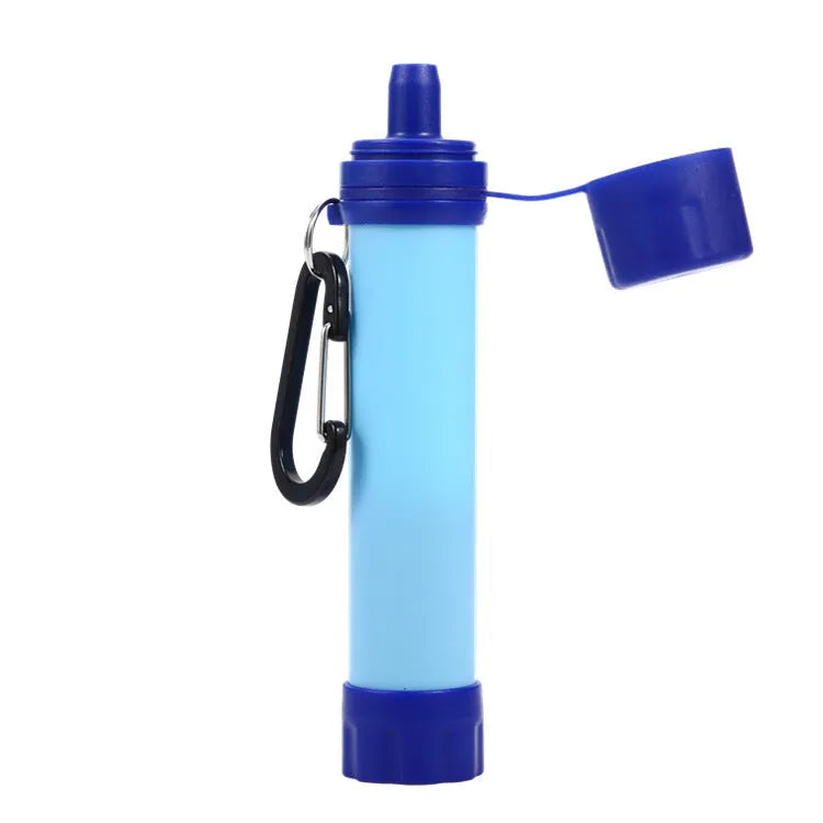 Portable 18cm plastic emergency survival straw filter in army green for outdoor water purification