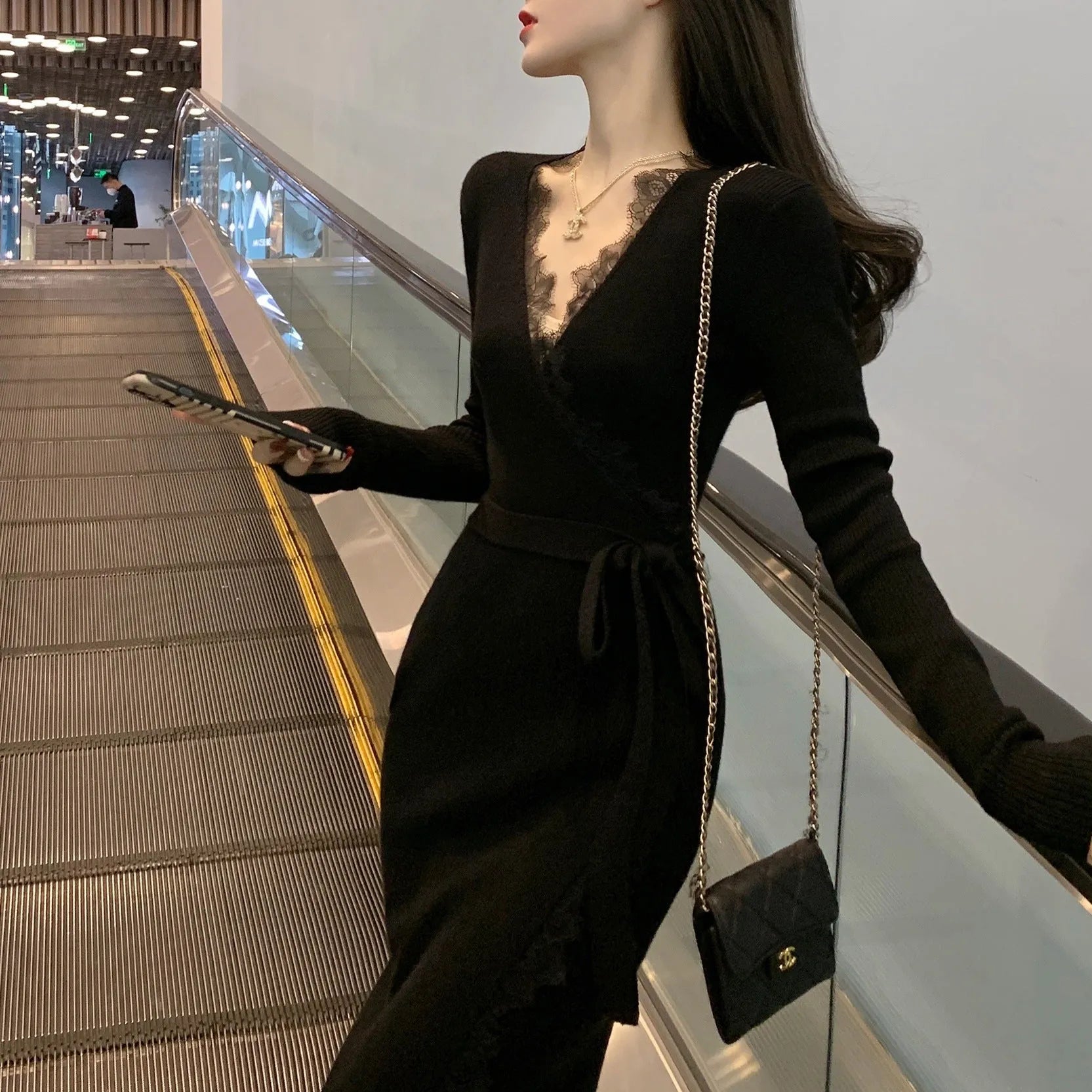 Black polyester women's slim fit princess dress skirt showing elegant style and free size fit