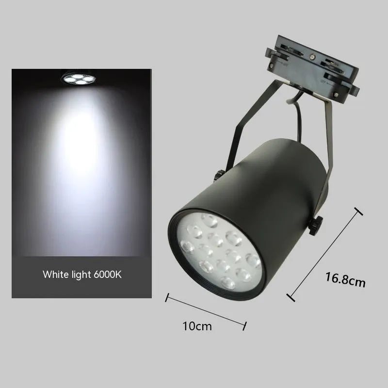 LED track spotlight with open-mounted slide design on black aluminium shell