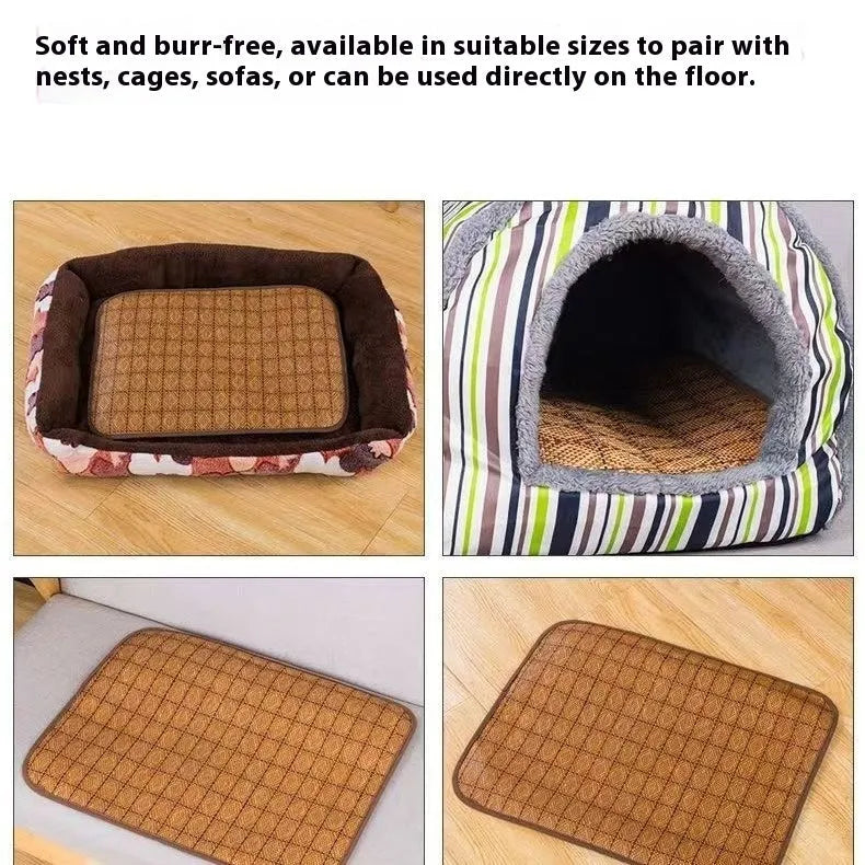 Brown woven rattan fibre dog cooling mat shown in a large size for summer use.
