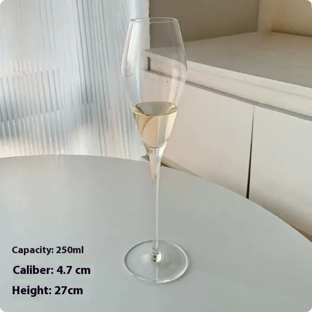 French goblet champagne glasses showing seven crystal design variations including tulip and flute styles