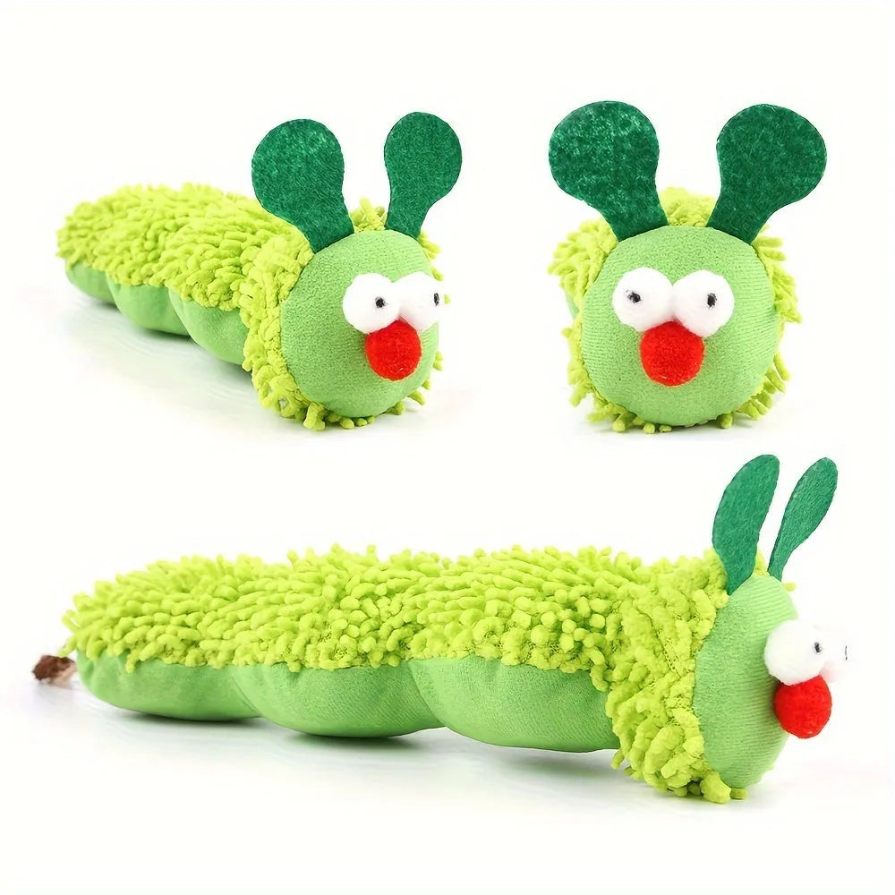 Green soft plush interactive cat toy pillow with rechargeable electronics