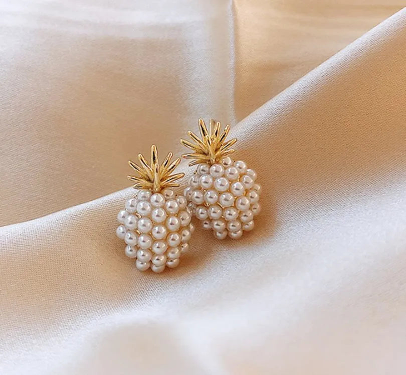 Korean-style fruit earrings for women in alloy with electroplated finish and inlaid artificial gems.