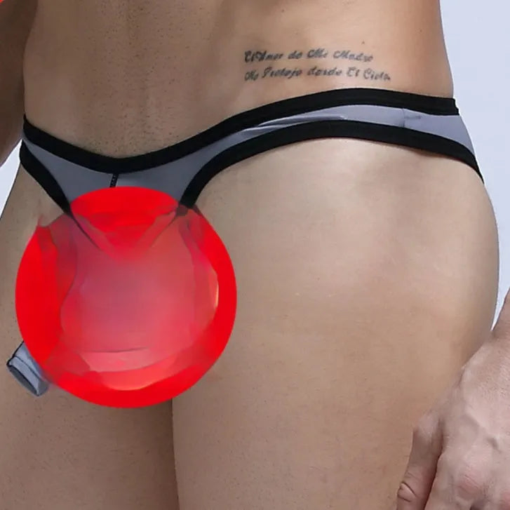 Men's Ice Silk elephant nose small pouch underwear in Army Green colour on a white background.