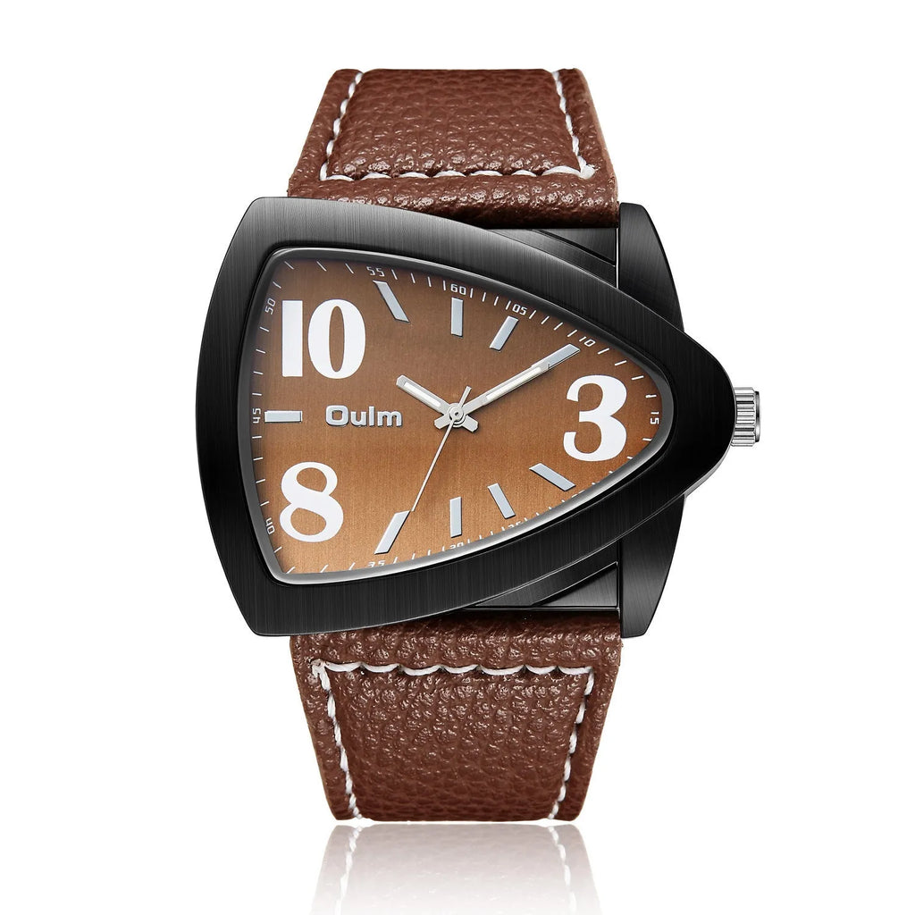 Men's brown, black and blue casual triangle belt quartz watch with 9mm thickness