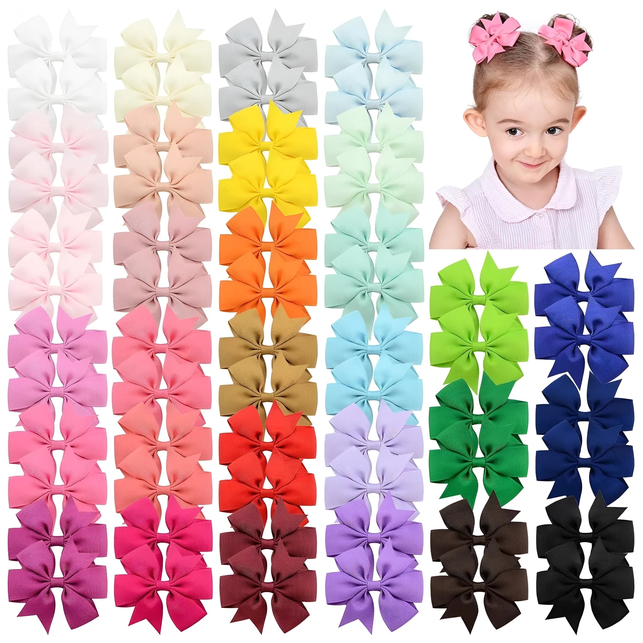 Assorted colourful handmade grosgrain ribbon pinwheel hair bows with alligator clips for toddlers.