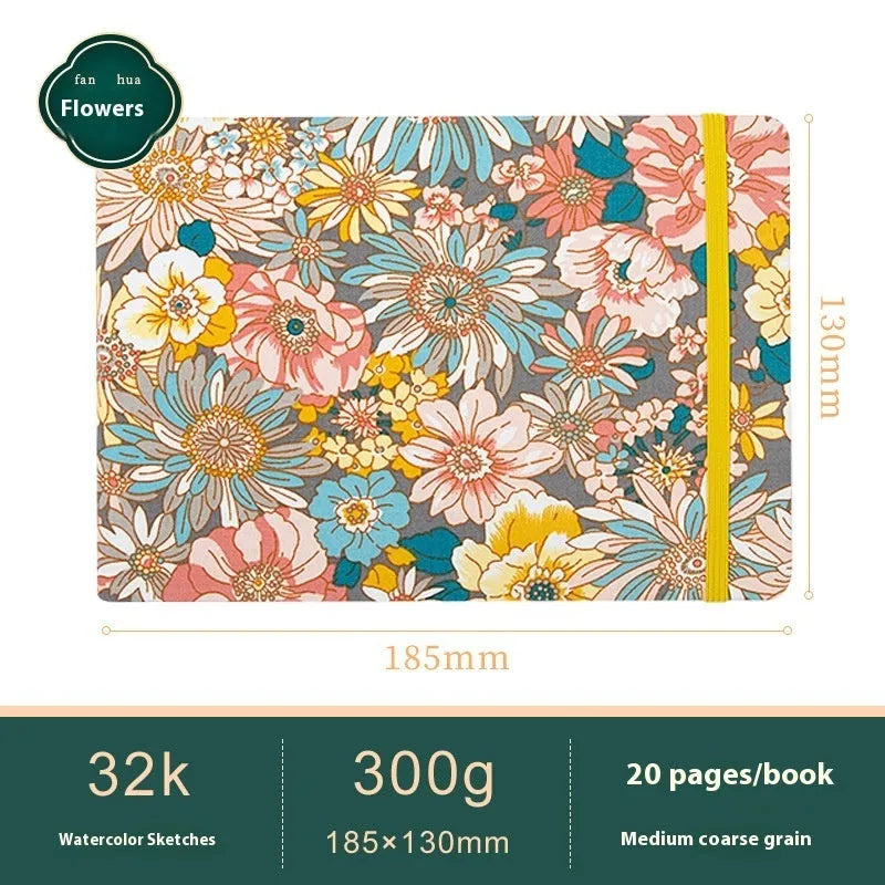 Feiluniao handmade fabric watercolour notebook in 185mm portable size, showing artistic cover design.