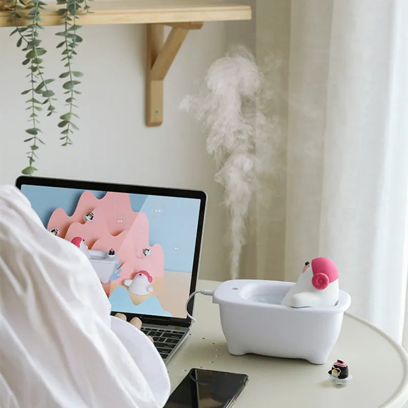 White desktop USB air humidifier with large water tank and control buttons.