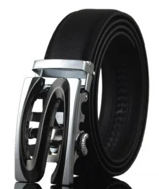 Men's black leather belt with automatic buckle in 3.5cm width