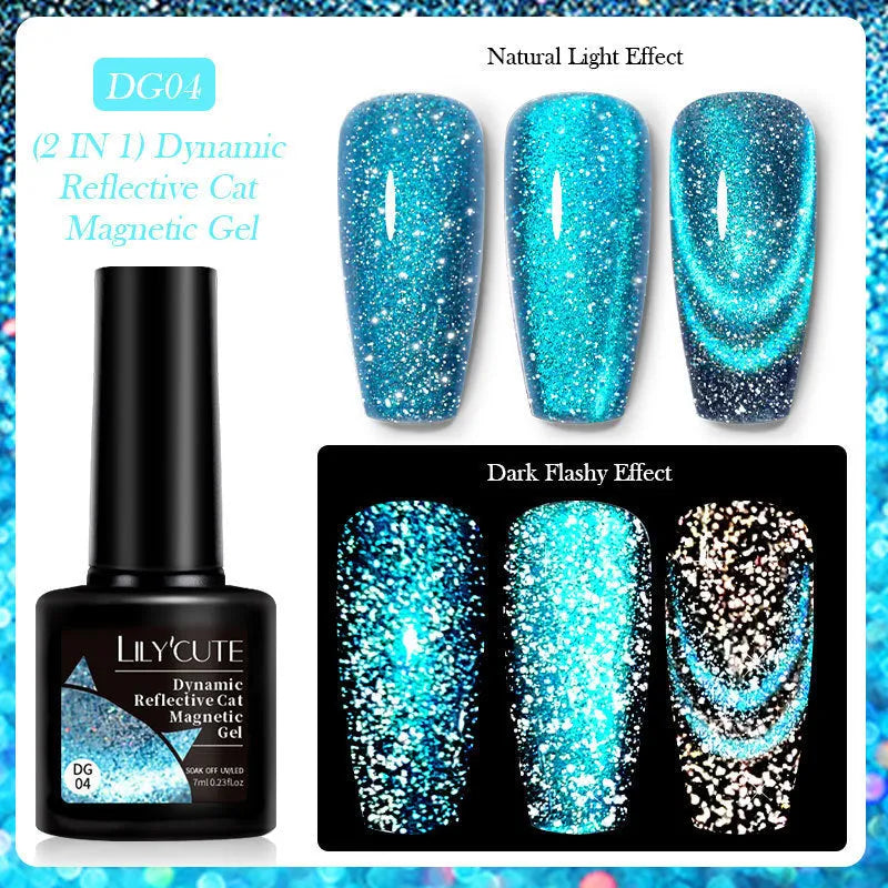 Diamond In The Debris Cat Eye Series UV Nail Polish Gel bottles in six colour styles with glitter.