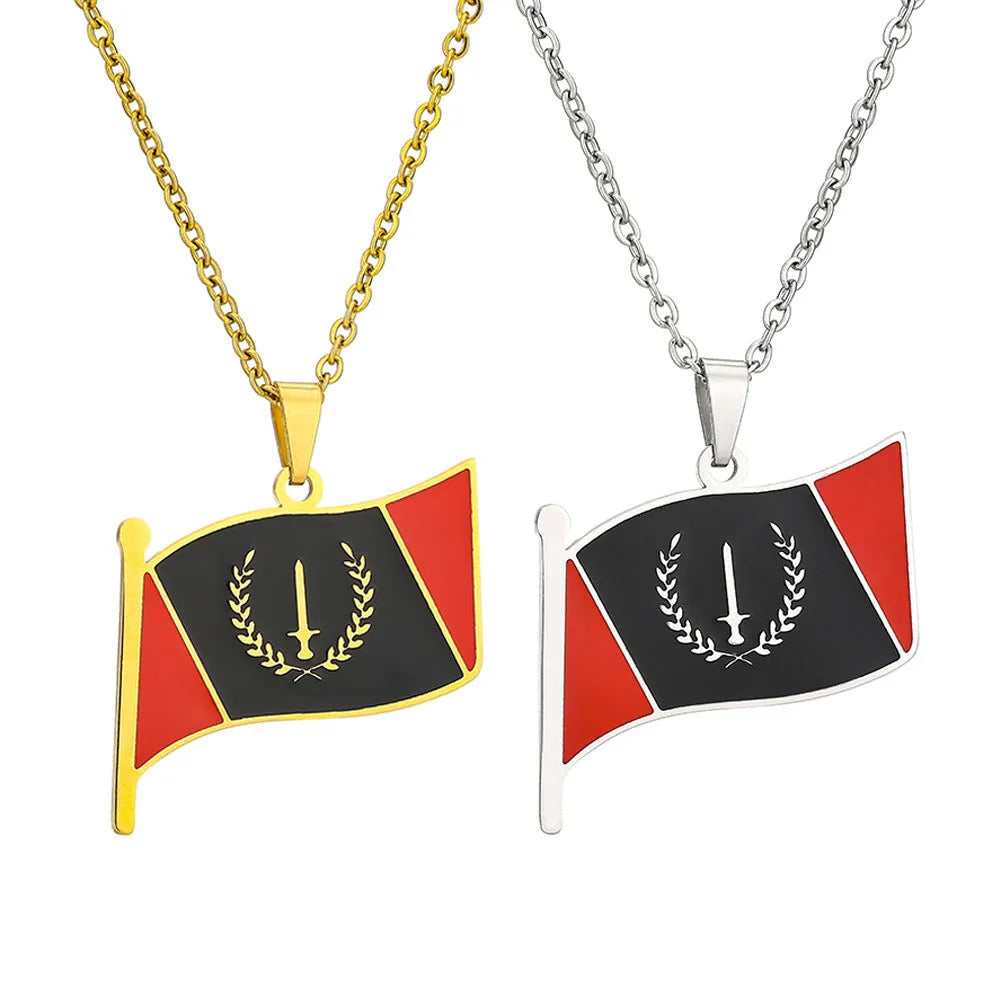 Gold geometric oil-drip pendant necklace with O-ring stainless steel chain on neutral background