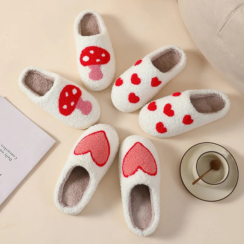Women's plush cartoon love slippers with PVC soles in Big Love design