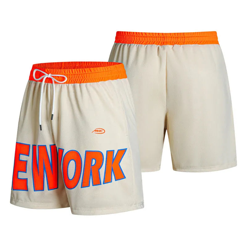Men's Korean style casual shorts with printed letter detailing in straight-leg design