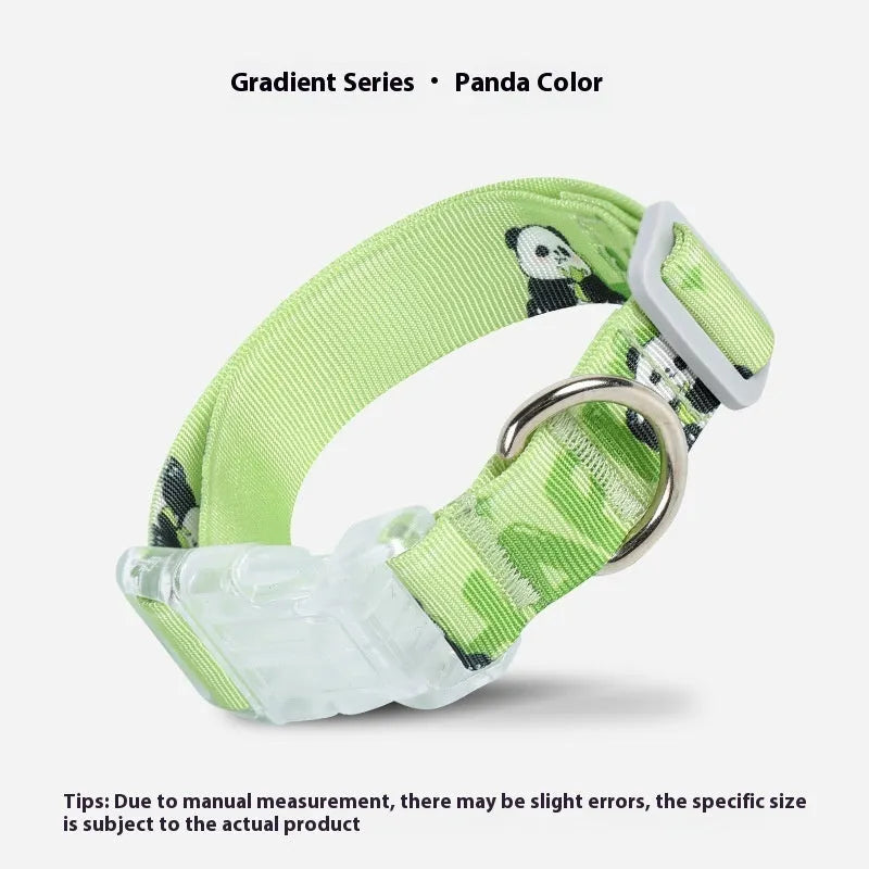Adjustable nylon dog collar with a colourful cartoon gradient print and plastic buckle.