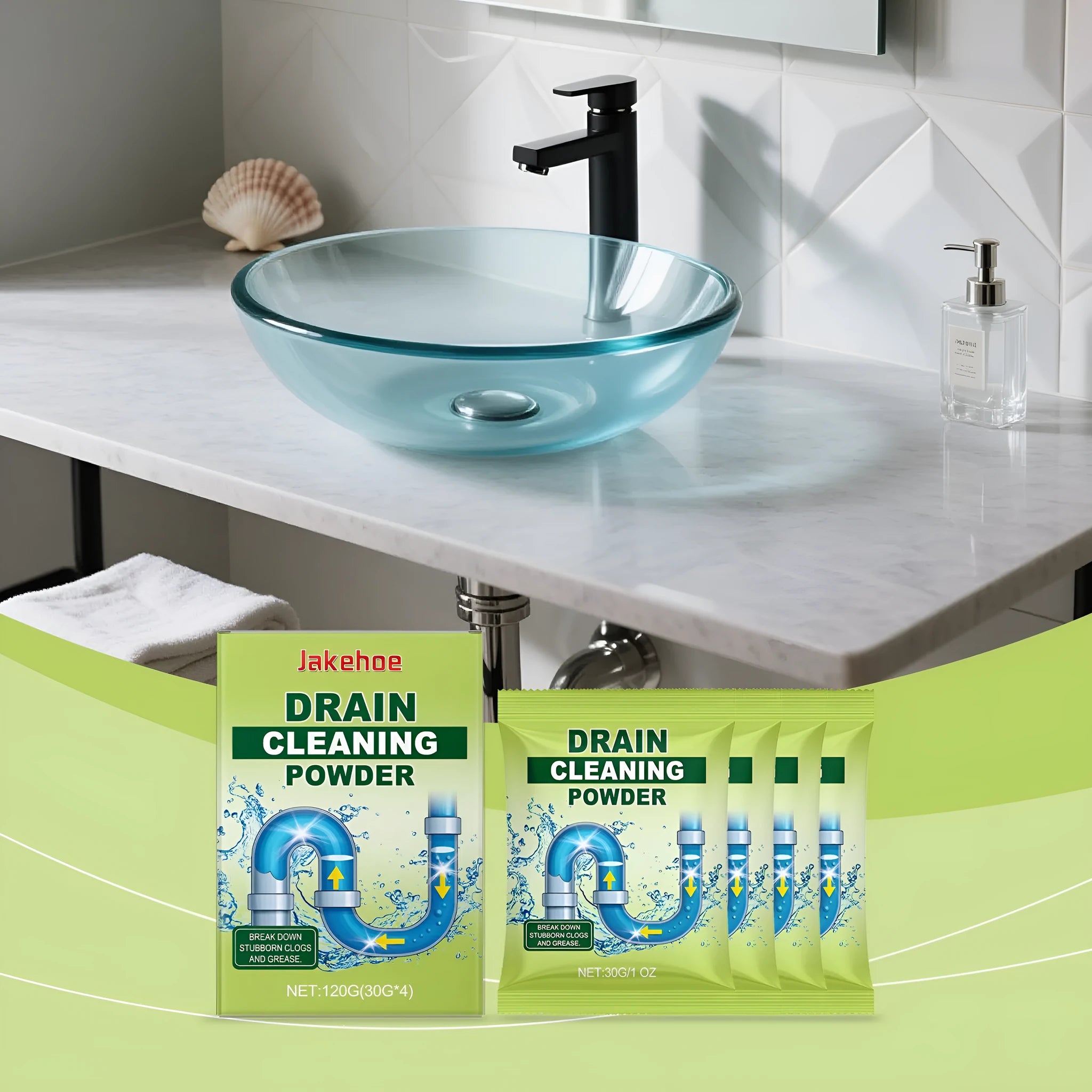 120g packet of drain cleaning powder for sinks and toilets
