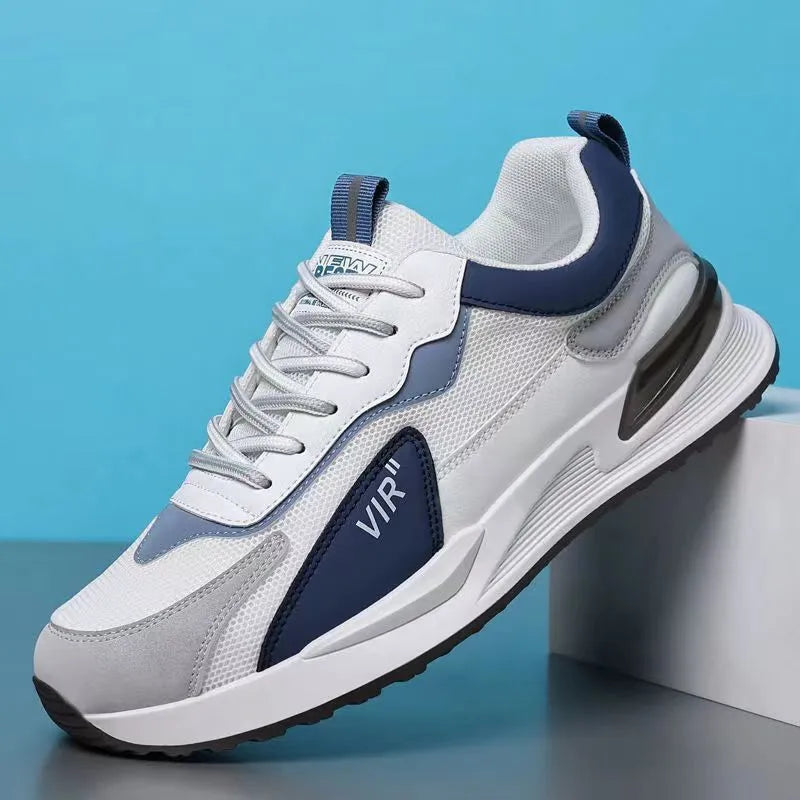 Men's colour block mesh sneakers in black, grey, or white on a plain background