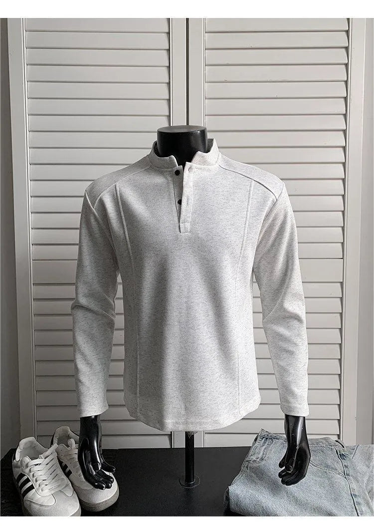 Men's patchwork shoulder polo shirt with stand-up collar in cotton fabric