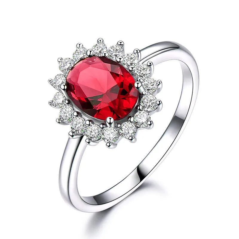 Women's electroplated copper ring with flower shape and zirconium stone accents in blue moissanite colour