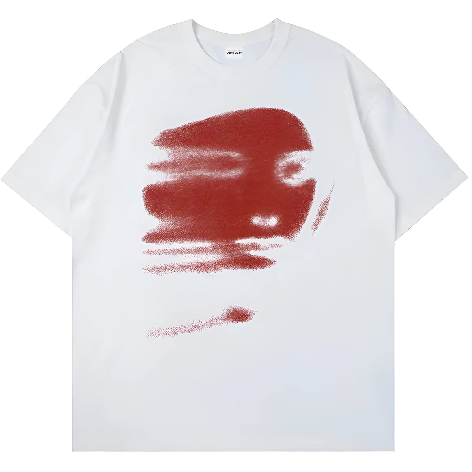 White loose fit cotton short sleeve t-shirt with round neck on a plain background.