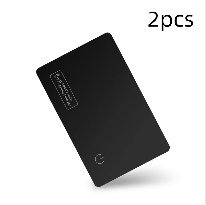 Black anti-lost alarm card for Apple devices shown next to a wallet.