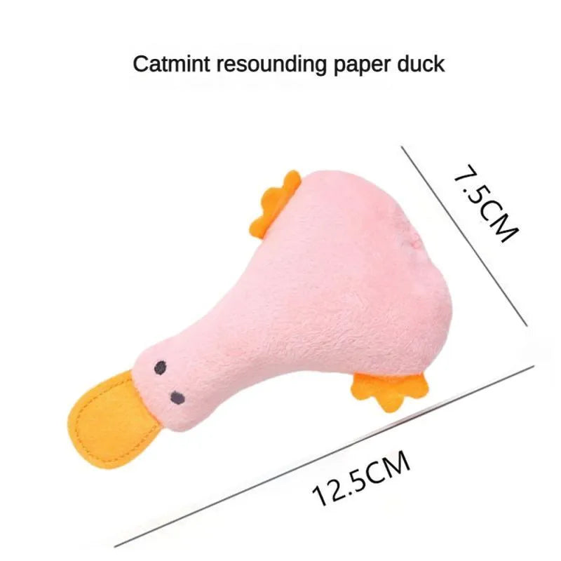Cute duck plush pet toy with catnip filling and squeak sound for dogs and cats in various colours