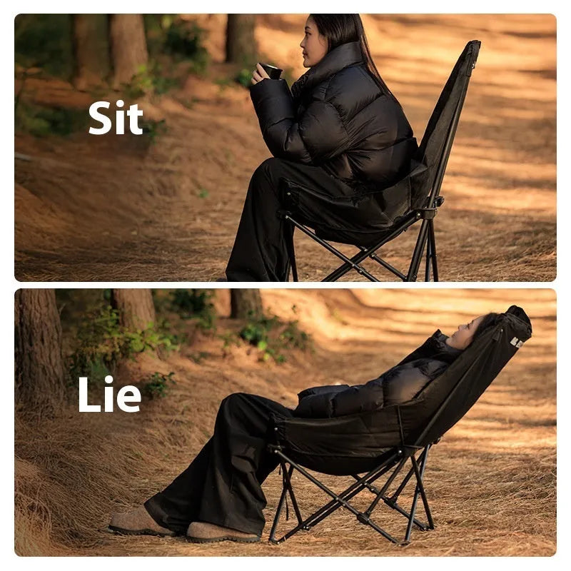 Night black Oxford cloth camping recliner folding chair in moon chair style